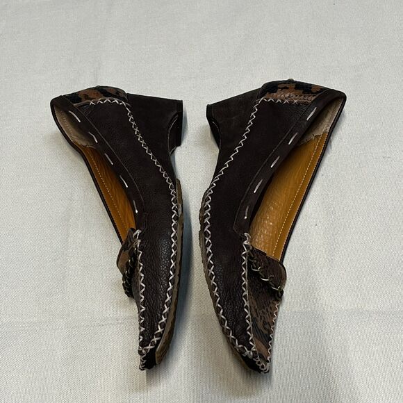 JESSICA BENNETT BROWN Leather WOMEN WEDGES SHOES 8.5 vintage look Leopard Print - Picture 4 of 12